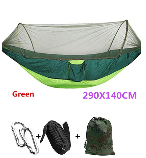 Green 290X140 Автоматический разворачивающийся гамак Сверхлегкий парашютный гамак охотничий москитная сетка двойной подъемный уличный гамак мебель 250X120 см - Цвет: Green 290X140