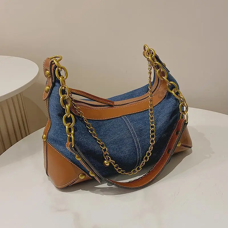 

Lady's Popular Bag Women's Bag 2021 New Autumn and Winter Trendy Denim Shoulder Bag Western Style Chain Handbag