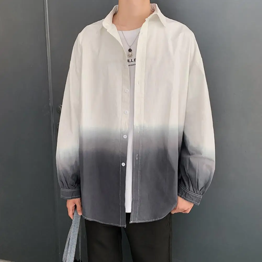 

Fashion Color Gradient Long Sleeves Turn-down Collar Men Casual Top Shirt Coat Hipster Shirts Tops Casual Streetwear Jackets