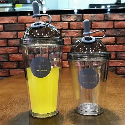 Tazze di caffè di plastica 320ml con i coperchi e le cannucce per le bottiglie di tè e del Cocktail della Soda del frullato della bolla del succo del caffè ghiacciato