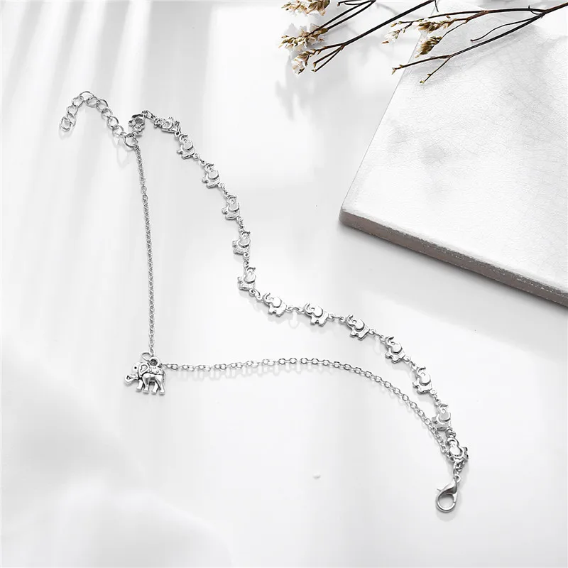 

Modyle Vintage Multiple Layers Anklets For Women Retro Elephant Pendant Foot Jewelry Barefoot Sandals Ankle Bracelet