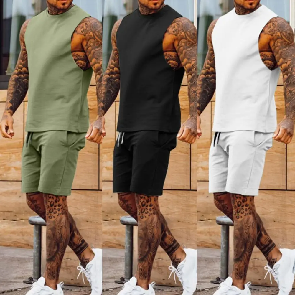 

Mens Sets Tracksuit Summer Beach Sleeveless Shirts Tanks Top Shorts Loungewear Sports Fitness Running