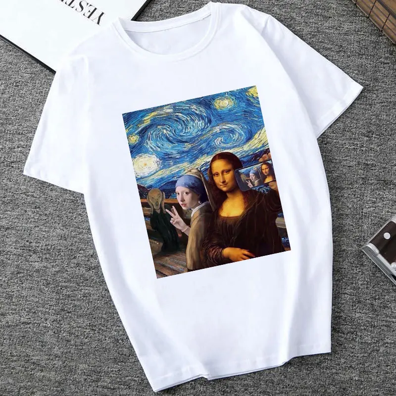 Mona Lisa Spoof персональные футболки женские модные футболки Harajuku летние с коротким рукавом и круглым вырезом белые Топы Рубашки Camiseta Femina