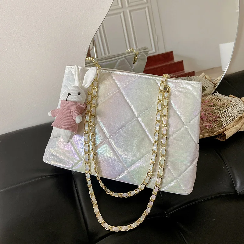 

Large Capacity Shoulder Bags Women 2021 Trend Chain Tote Bag Ladies Brand Design Fashion Leather Diamond Shiny Handbag