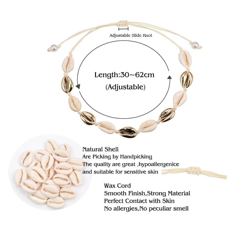 Модные естественные ракушки ожерелье для женщин Золото серебро ракушка Черная