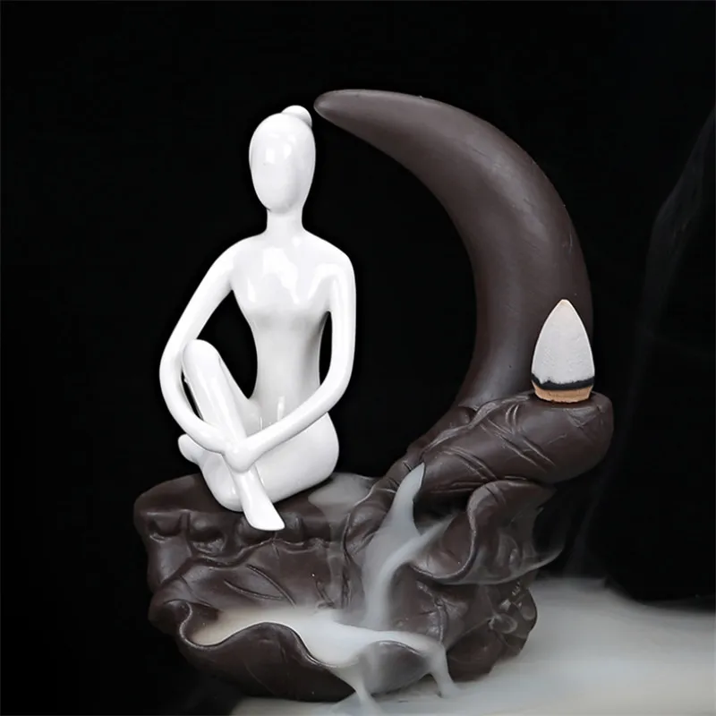 Подставка для благовоний в виде пруда с лунным светом йоги и девушек