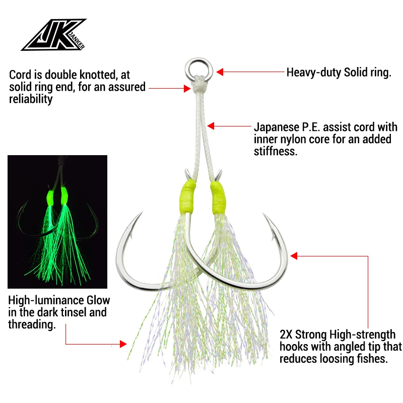 5Packs 1/0~5/0 Size Hooks Assist High Carbon Steel Light Slow Jigging Hook Tying UP hook for jigging30g~400g Sea fishing hooks