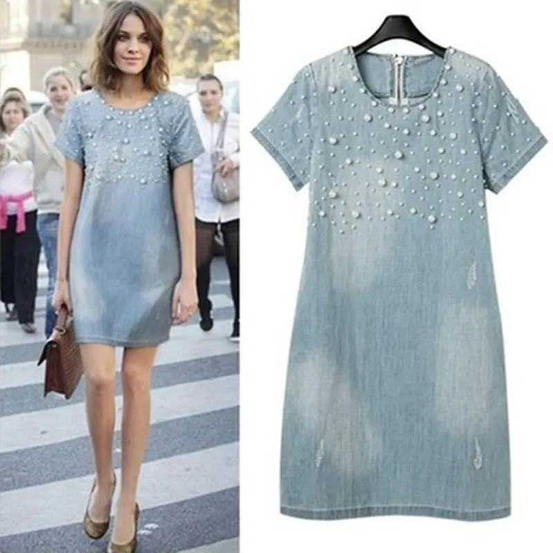 Женские платья больших размеров Fat mm новые модные из промытой джинсовой ткани