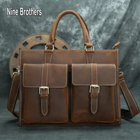 handmade genuine leather mens laptop bag 15 real cowhide male a4 magazine document bag england 2021 tote handbag nine brothers