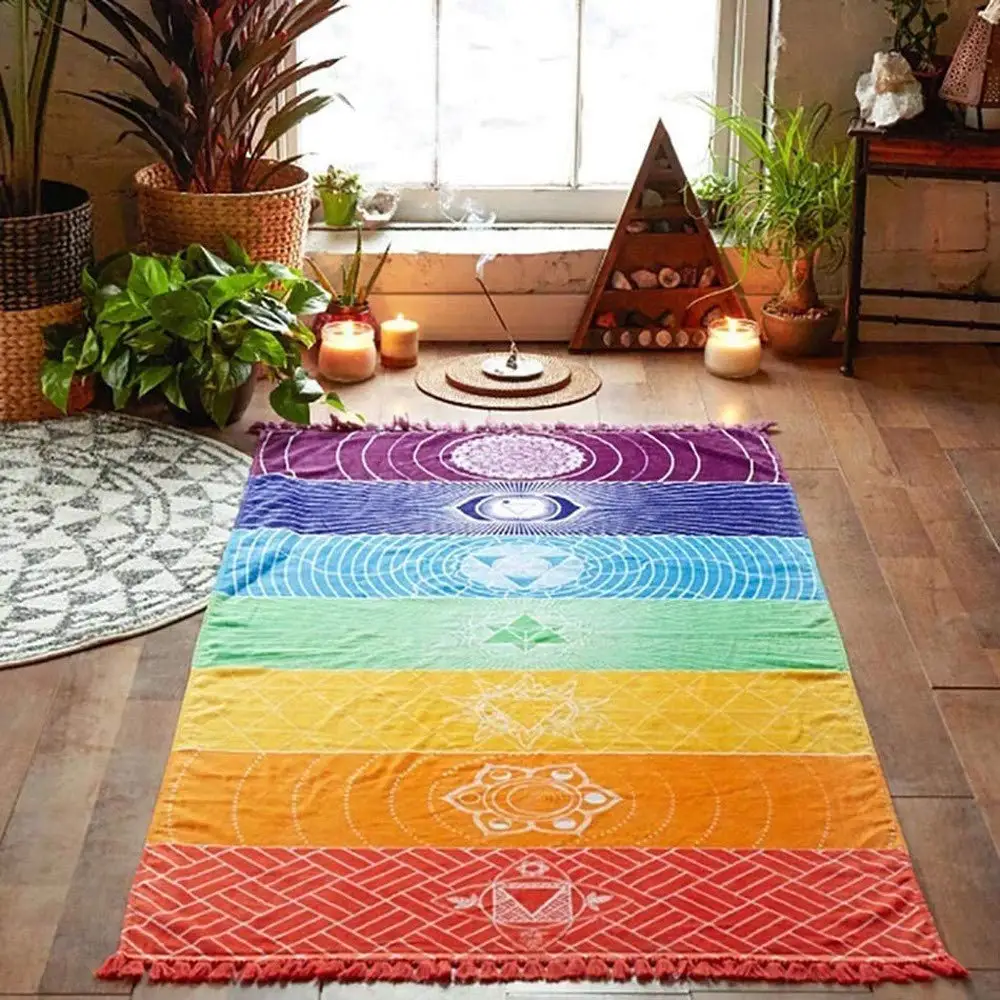 

Rainbow Microfiber Fabric Bohemia Tapestry Yoga Towel Mat Summer Beach Blanket Stripes Tapestry Beach Towel Home Textile