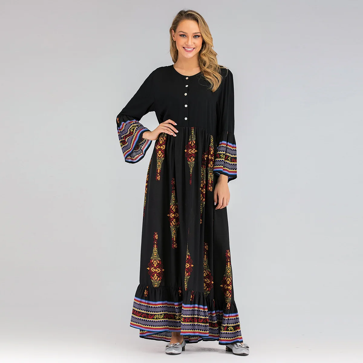 Clothes For Muslim Women Popular Element Design Flared Sleeves Empire Waist Women Islamic Clothing Ropa Islamica Mujer Cm137