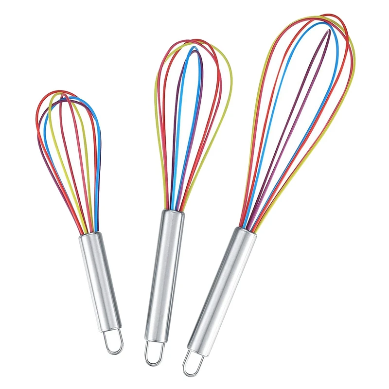 

Silicone Whisk,Hand Egg Beater Blender Mixer with Stainless Grip Handle for Baking, Cooking, Frothing- Set of 3