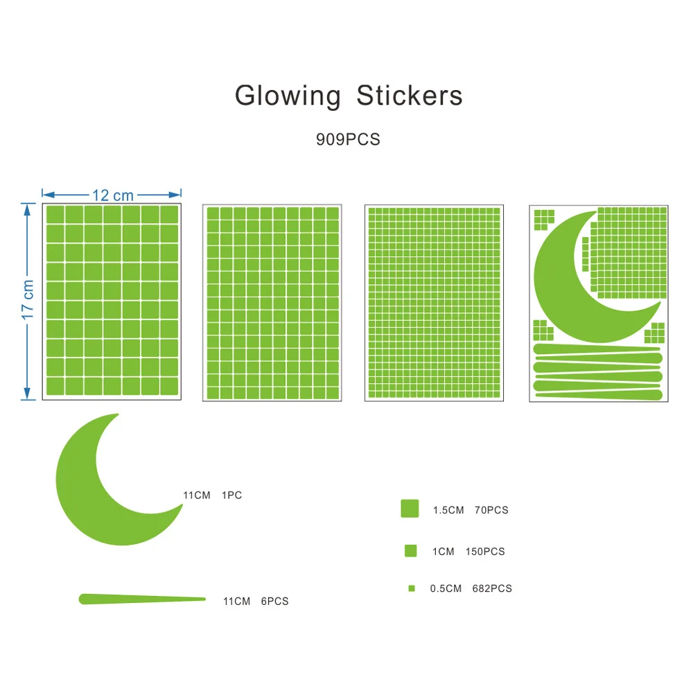 

Hot Night Light Paste Square Moon Meteor Combination Fluorescent Paste Home Decoration DIY Cartoon Wall Paste 909pcs