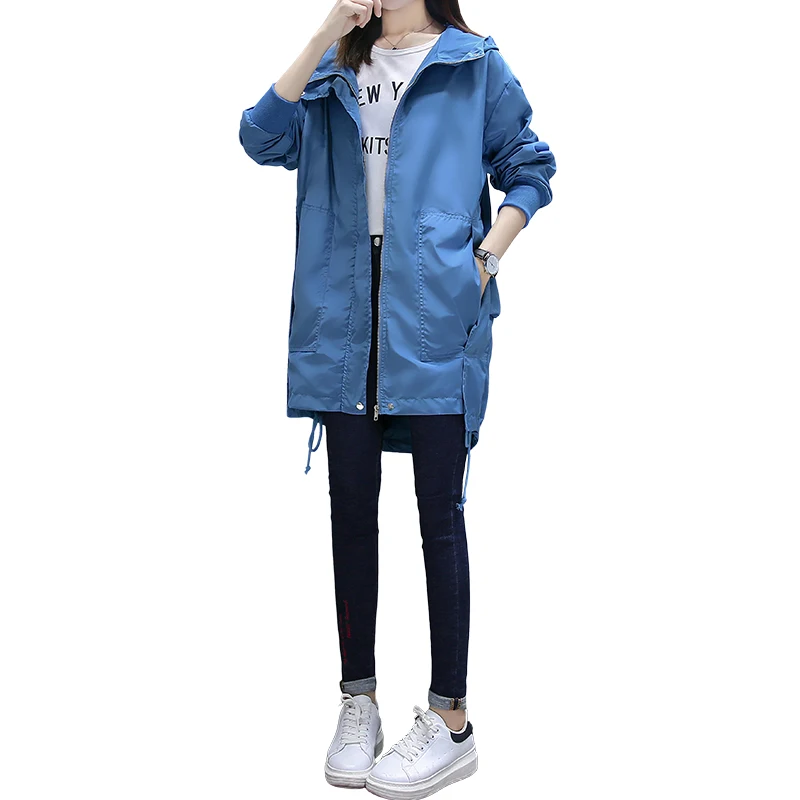 

2021 New Plus Size Women's Trench Coat Korean Mid-length Coat Women Autumn Loose Hooded Top Female Long Sleeve Thin Windbreaker