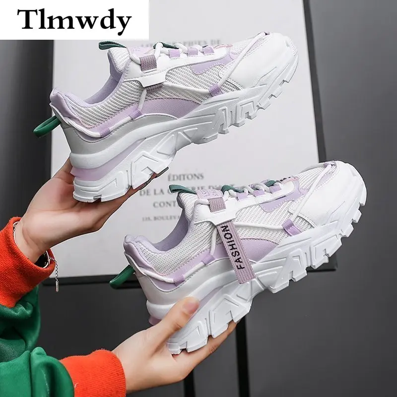

2021 Spring New Thick-soled Women Casual Shoes Fashion Mesh Comfortable Walking Women's Sneaker Lace-up Women's Vulcanized Shoes