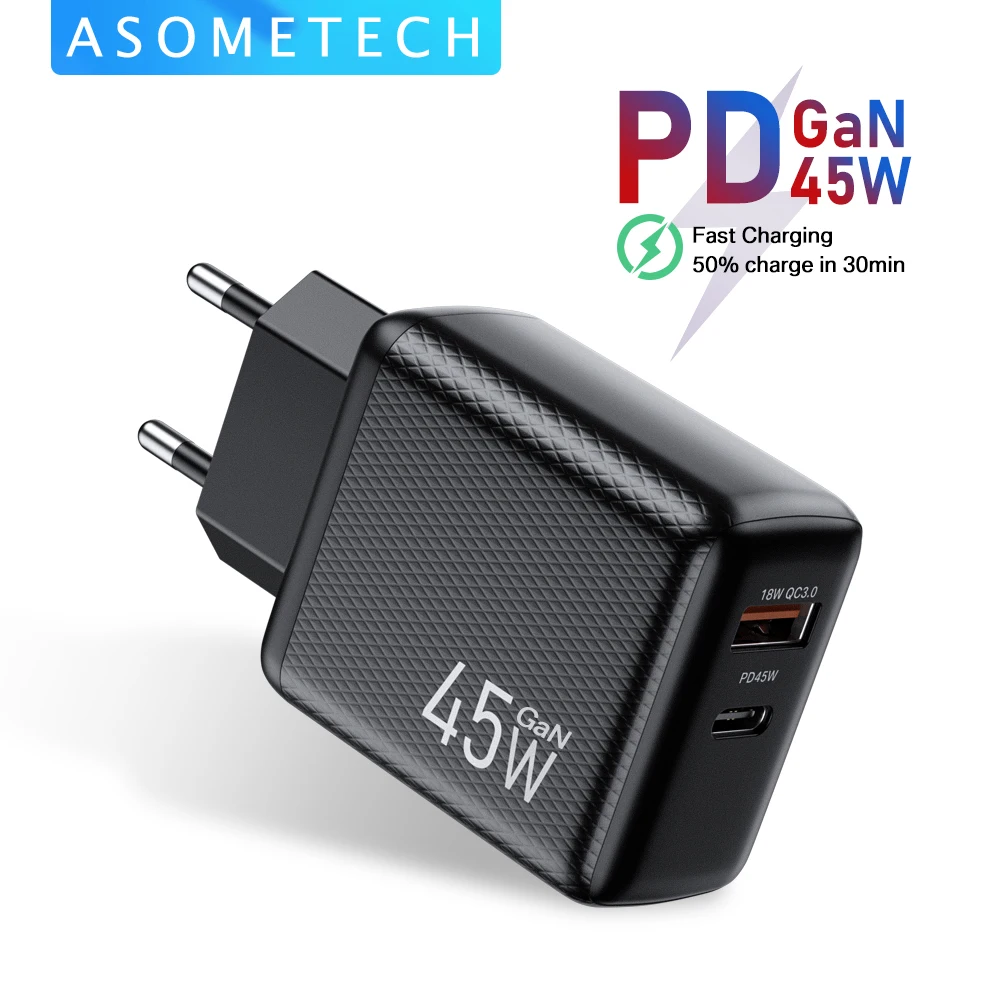 

45W GaN Charger USB Charger Phone Fast Charge Charger For iPhone 13 12 11 iPad Laptop PD USB C Quick Charger 3.0 Type C Adapter