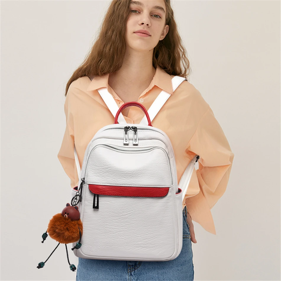 Новый простой женский рюкзак на молнии из мягкой кожи в студенческом стиле