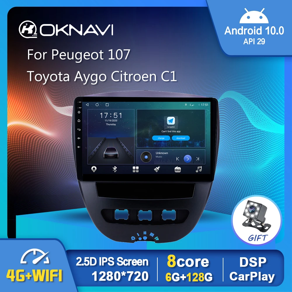1280*720P Android 10 0 автомобильный радиоплеер для Peugeot 107 Toyota Aygo Citroen C1 2005 2013 навигация GPS
