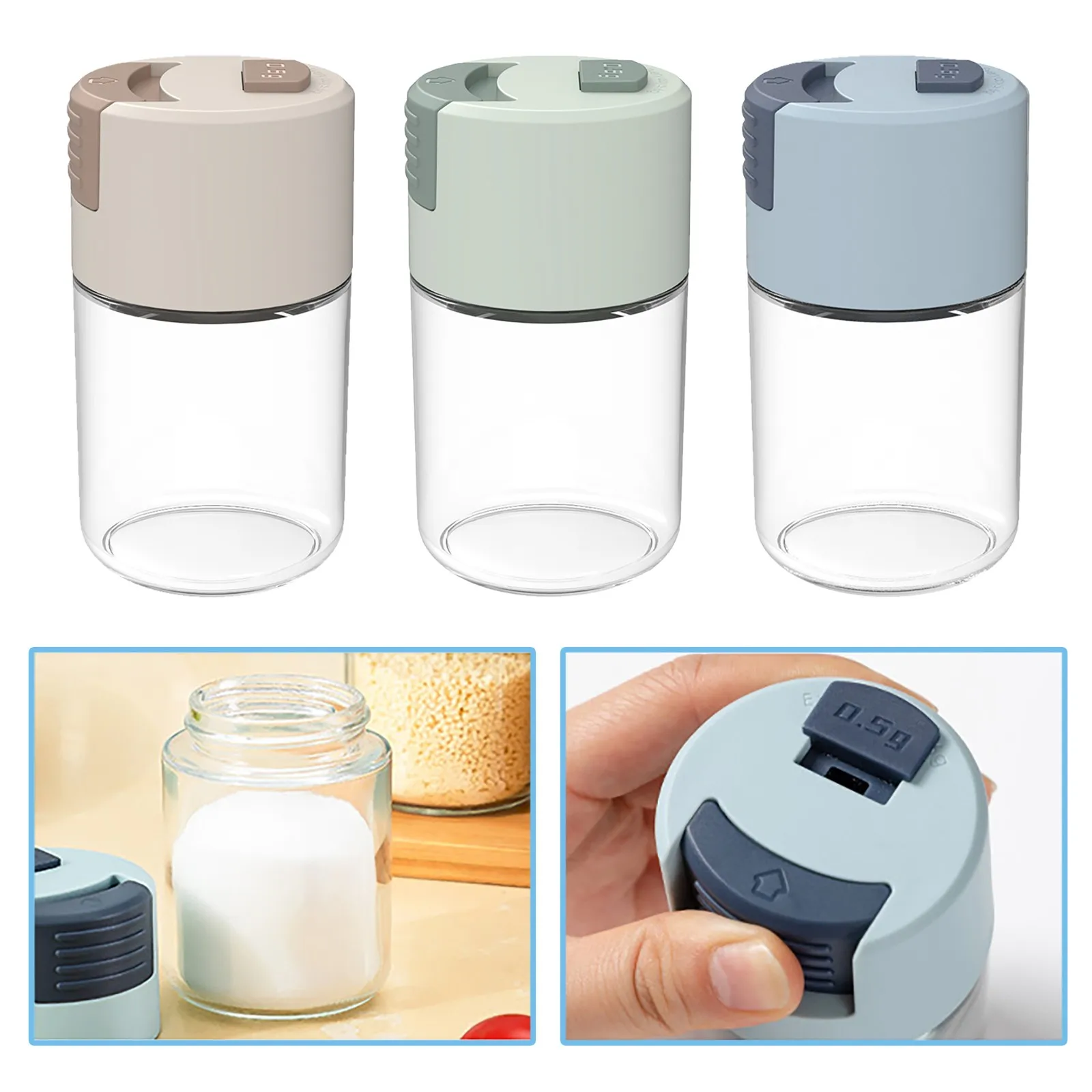 

Metered Salt Dispenser Baby Seasoning Bottle Press Type Sugar Cocoa Flour Sifter Powdered Sugar Pepper Shaker Barbecue Spice Jar