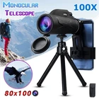 80x100 HD монокуляр Starscope телескоп для наблюдения за птицами телефон клип Штатив для наружного кемпинг экскурсии Охота Пеший Туризм