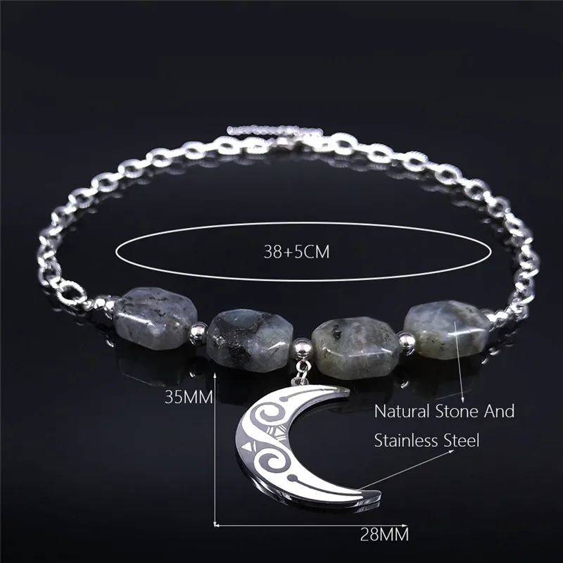 

Bohemia Moon Flash Stone Stainless Steel Choker Necklace Women Silver Color Big Neckless Jewelry collier femme N654S04