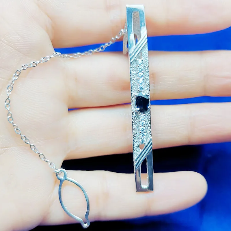 Мужской зажим для галстука с натуральным сапфиром бесплатная доставка мужское