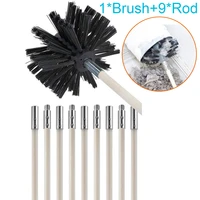 9pcs flexible flue brush rods with 1pc 10cm brush head chimney brush kit for cleaning fireplaces inner wall rotary sweeping tool