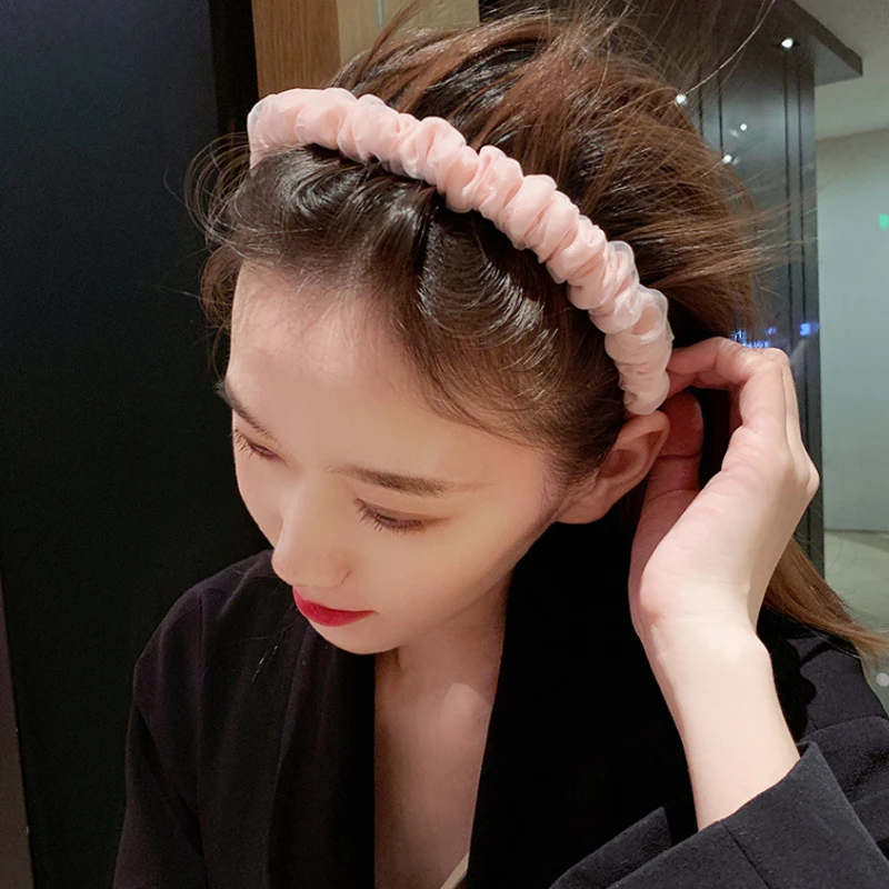 

Korea Sweet Gauze Fold Hair Hoop Retro Solid Color Face Washing Headband Girls Women Ladies Versatile Hairband Hair Accessories