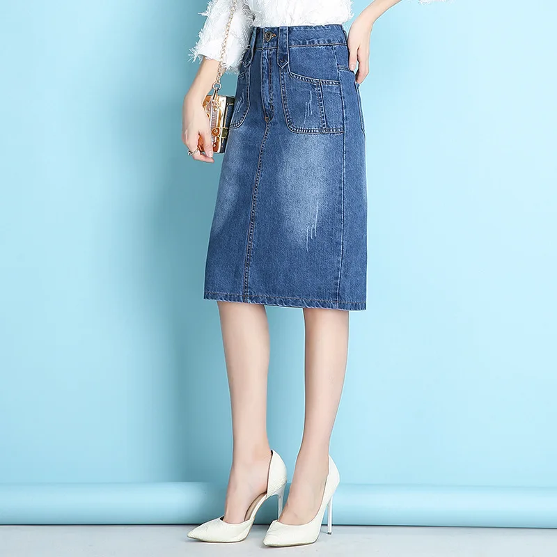 2018 Для женщин летние Джинсовые юбки модные Высокая талия юбка школьная плюс