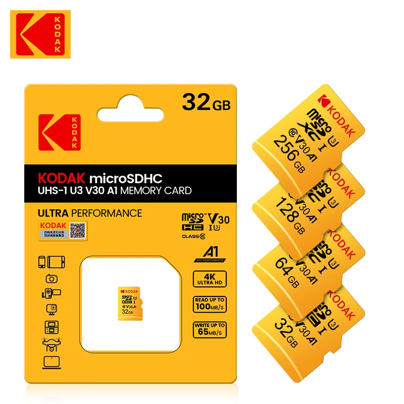 Оригинальная карта памяти KODAK 64 Гб 128 ГБ U3 4K Micro SD 32 SDHC UHS-I C10 A1 V30 TF Trans Flash Microsd с