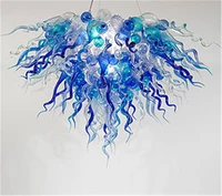 contemporary type crystal chandelier clear and blue hand blown glass hanging led light