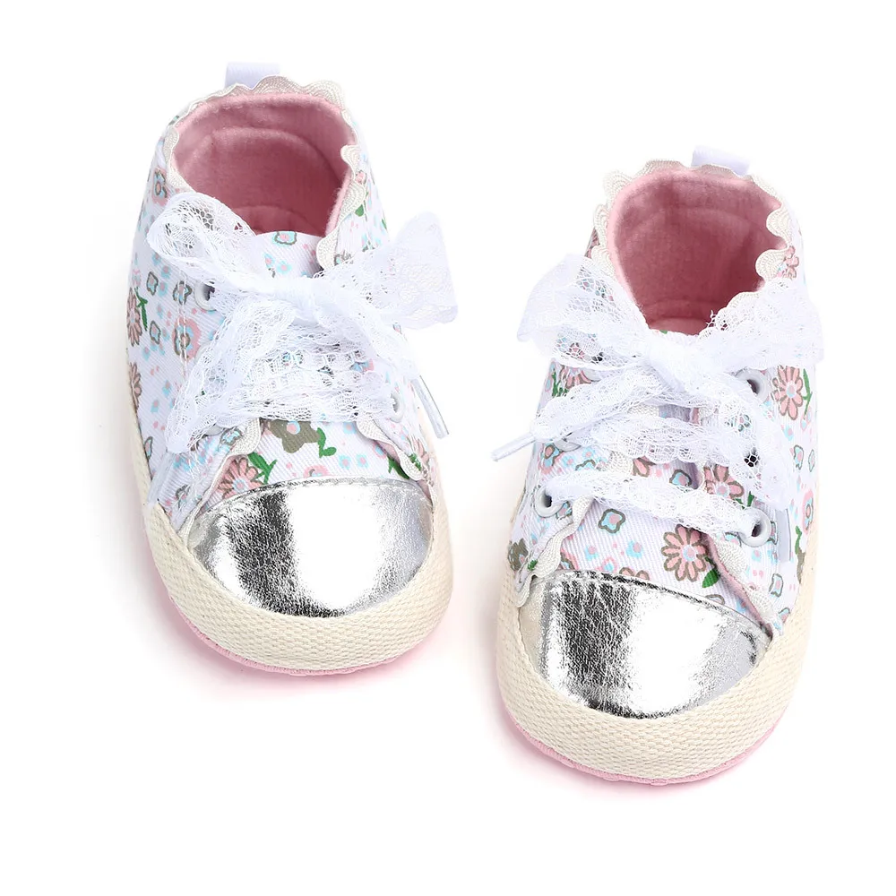 

Cute Flower Lace Baby Girls Shoes Soft Sole First Walkers Princess Shoes Crib Shoes Casual Canvas Shoes