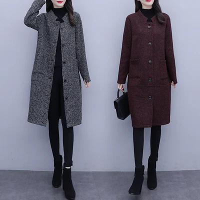 

Plus Size 5xl Women Coats And Jackets Winter Plaid Woolen Coat Woman Overcoat Turn-down Collar Korean Casaco Feminino Inverno