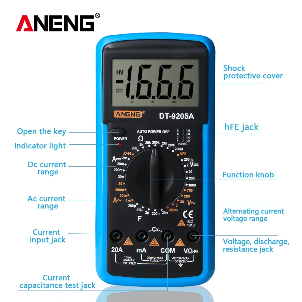 ANENG DT9205A мультиметр цифровой тестер digital multimeter щупы для мультиметра транзистор