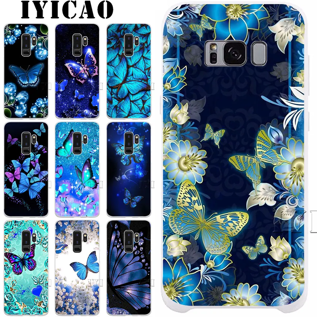 Красивые цветы бабочка в голубую клетку Жесткий Чехол для samsung Galaxy J6 J5 J1 J2 J3 J7 2017 2016
