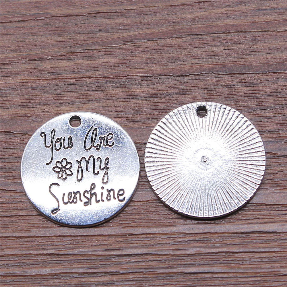 

WYSIWYG 3pcs Charms You Are My Sunshine Antique Silver Color 25x25mm Metal Alloy Charms Jewelry Diy Accessories