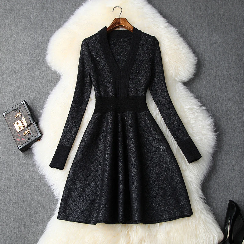 

Christmas Sexy Elastic dress 2019 NEW High Street Vintage sweater dresses knitting autumn full sleeve Women Winter Party Dress