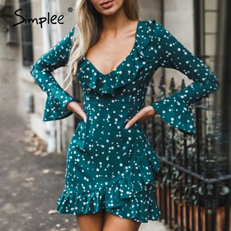 Simplee Sexy v образным вырезом женщин праздничное платье с рюшами и высокой талией