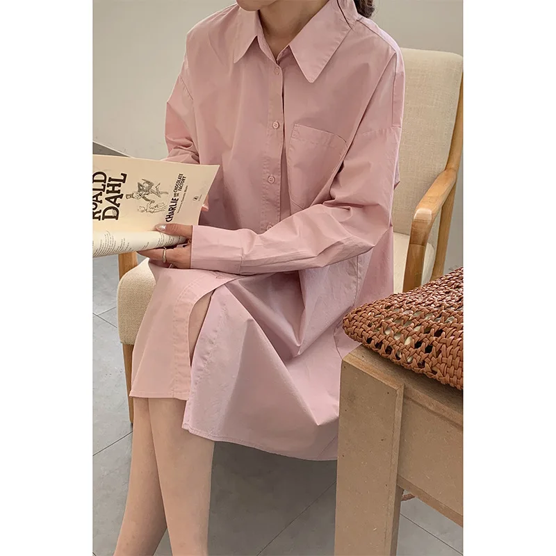 

[Daihe] 2021 spring new Korean style casual medium length shirt dress women's loose lining skirt