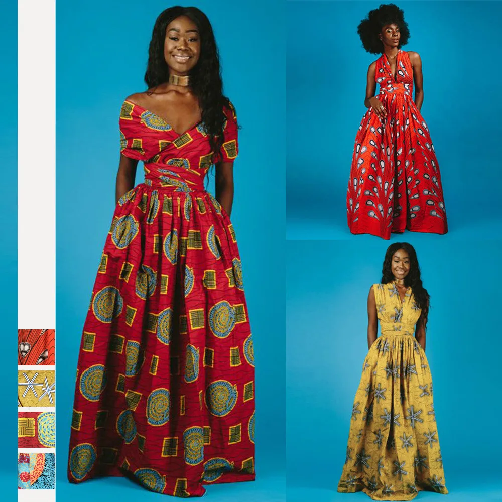 

2020 New Fashion Summer African Dresses for Women Long Dress Floral Print Fashiki Party African Clothes African Clothing