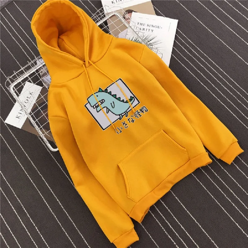 

Plus Size Harajuku Hooded Sweatshirt Women Dinosaur Printed Hoodies Kawaii Top 2020 Spring Autumn Casual Hoody Pullover Female