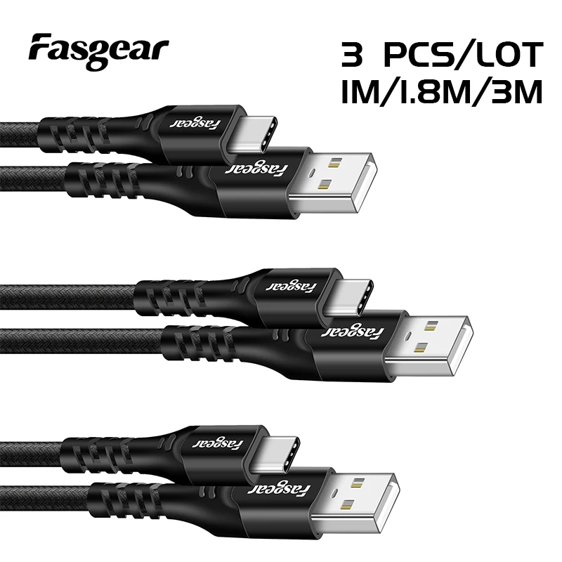 

3 шт., USB Type-C кабель для быстрой зарядки, 1 м, 1,8 м, 3 м
