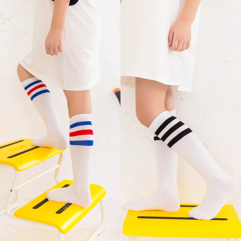 

Summer Kids Knee High Socks Girls Football Stripes Cotton Sports Sailor White Breathable Socks Skate Child Baby Long Tube Leg