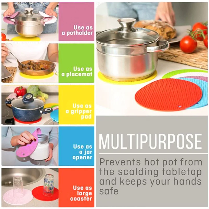 

Silicone Pot Holders Round Heat Resistant Silicon Mat Drink Cup Coasters Non-slip Pot Holder Table Placemat Kitchen Accessories
