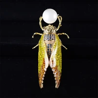 lovely grasshopper brooches for women men jewelry gorgeous zircon pearl enamel pins animal insect fashion costume broche pin