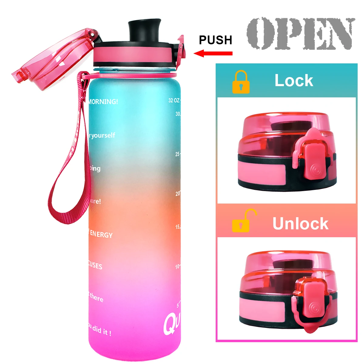 Герметичная Бутылка Для Воды Quifit 1 л 32 унции Tritran BPA с мотивационным маркером