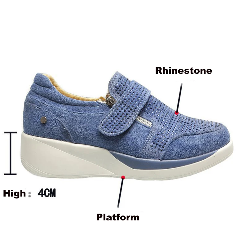 Модные стразы женские кроссовки большой размер 43 на застежке липучке