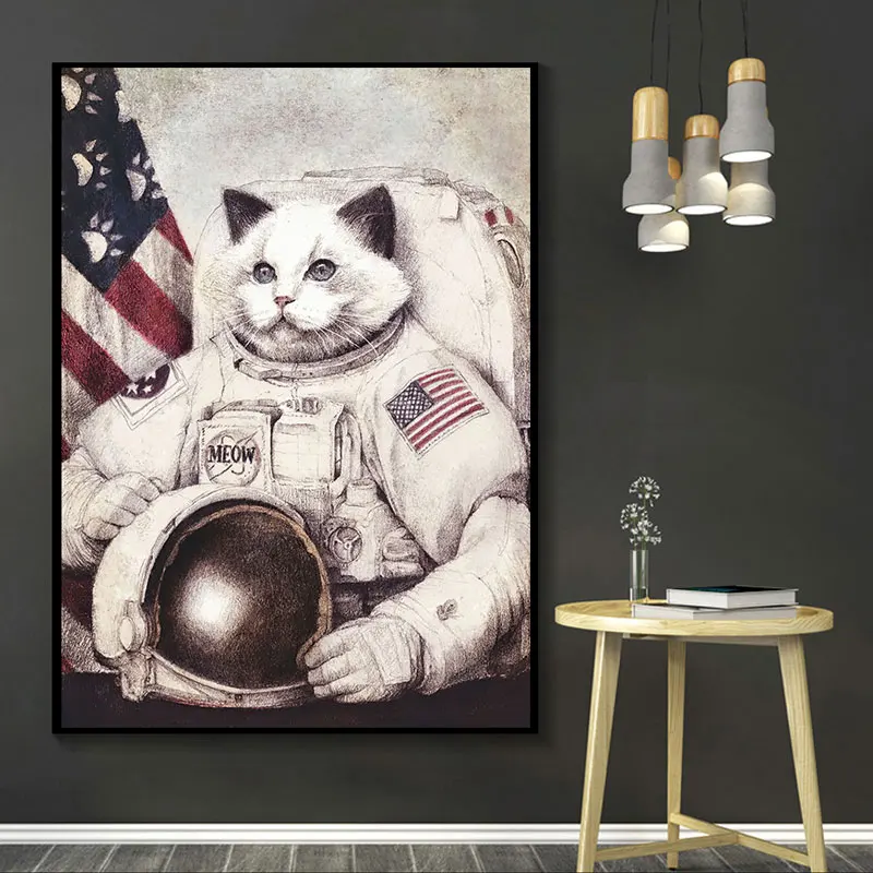 

Abstract Painting Meow out of Space Animal Pictures Canvas Painting Wall Art Print Painting Picture Modern Livingroom Home Decor