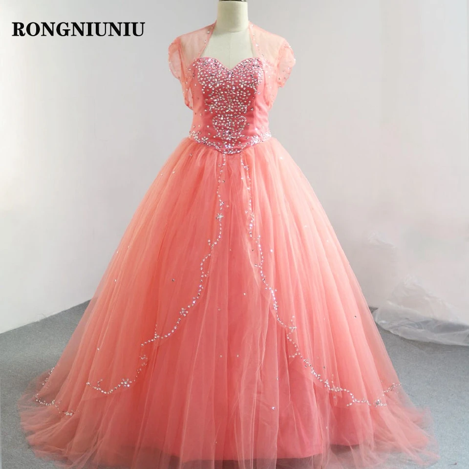 Блестящие коралловые Бальные платья с жакетом 2020 Vestidos Sweet 16 Бальные платья с кристаллами и бисером