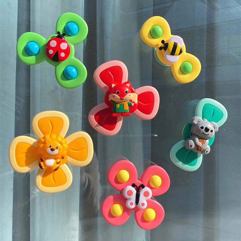 

3Pcs Novelty Suction Cup Spinner Toy For Kids Cartoon Insects Animals Suction Baby Rattle Shower Baby Bath Fidget Spinner Toys